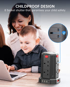 Tower Extension Lead 3M, 8 AC Outlets and 4 USB Ports Extension Tower