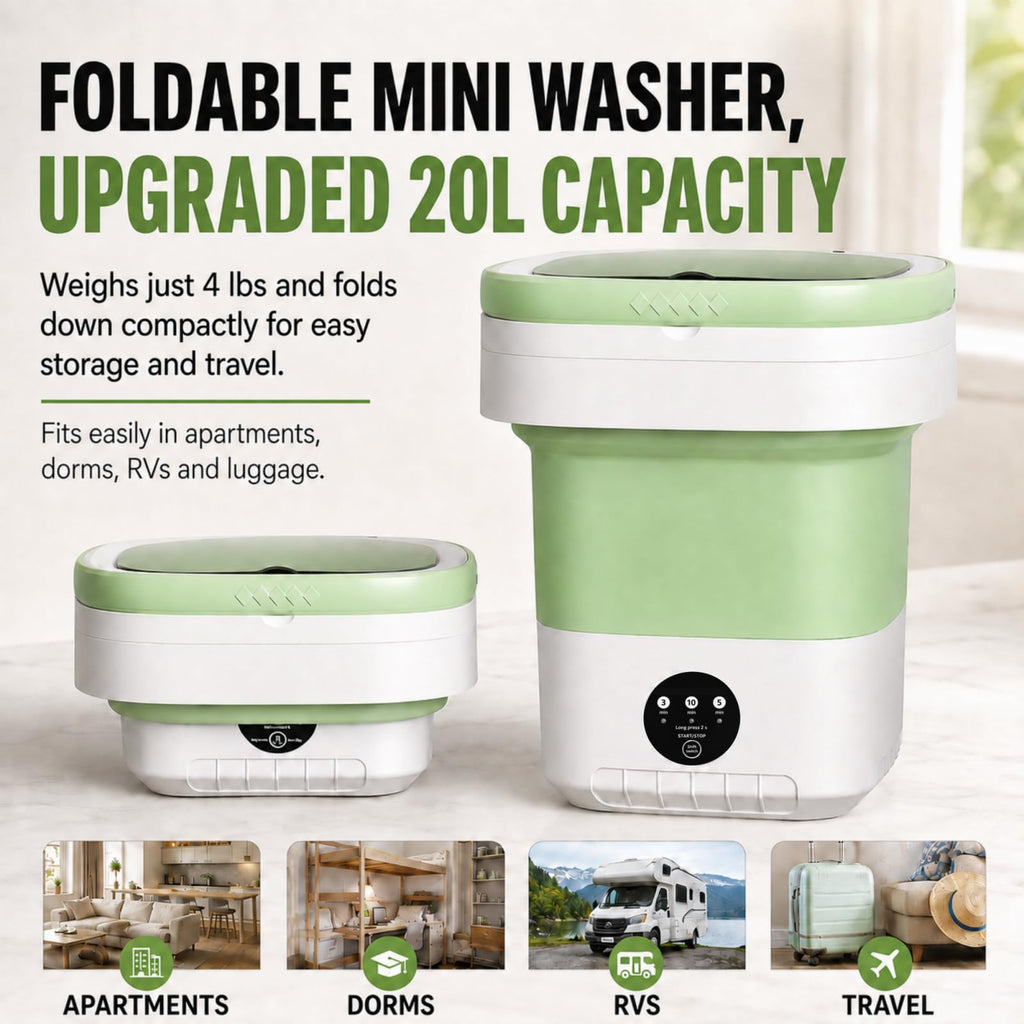 Portable Washing Machine【Upgraded 20L Capacity・3 Modes Deep Cleaning・1-Year Free Replacement】Foldable Mini Washer and Dryer, Small Washing Machine for Travel, Dorms, RVs, Camping (Green)