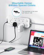 Extension Lead with 2 USB C Slots, 8 Way Power Strip Surge Protector
