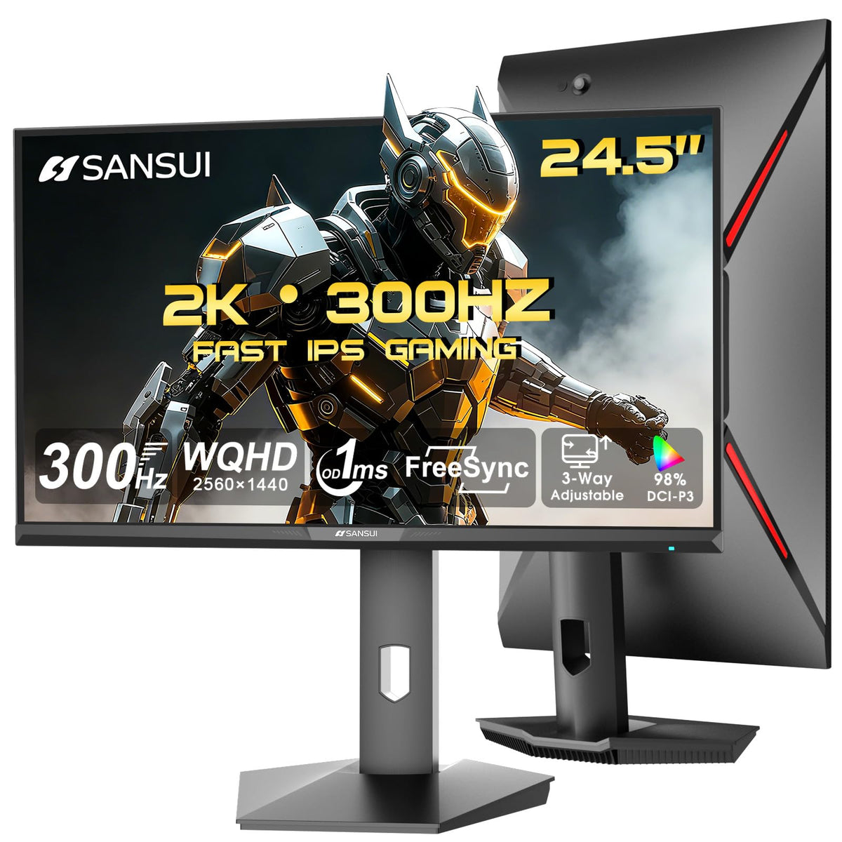 SANSUI 24 Inch Gaming Monitor 200Hz 1Ms FreeSync HDR 110% sRGB FHD 1080P Computer Monitor HDMI DP Ports Eye Care Frameless VESA Mount Cable Management(ES-G24F4L HDMI Cable Included)
