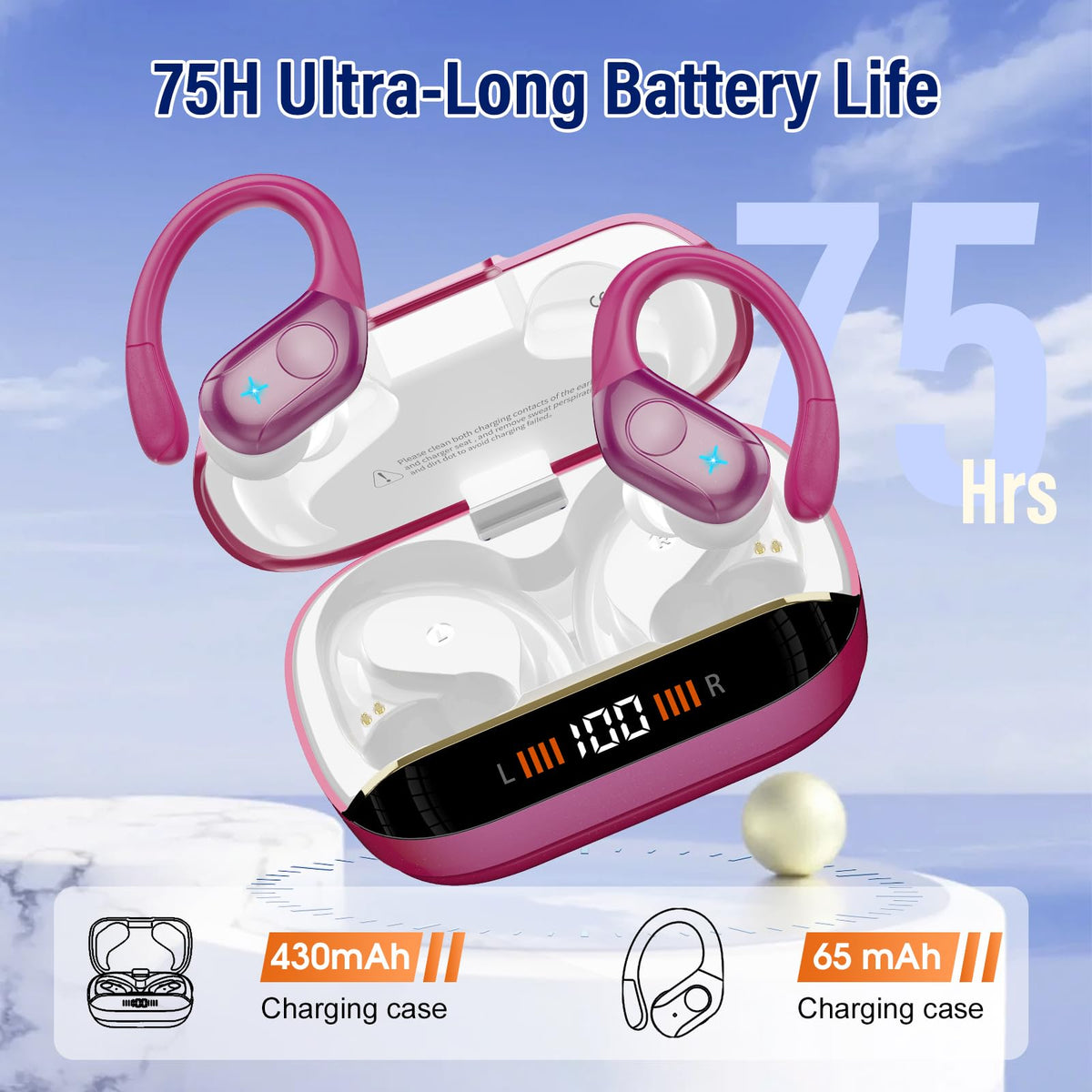 Wireless Earbuds Sports, 75Hrs Bluetooth 5.4 Headphones, Bass Hi-Fi Stereo
