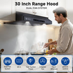 AMZCHEF 30" Under Cabinet Range Hood, 750CFM Stainless Steel Vent Hood