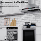 Range Hood 30 Inch, 900 CFM Wall Mount Range Hood with Voice, Gesture & Touch Control, Stainless Steel Kitchen Vent Hood with 4-Speed Fan, Adjustable LED Lights, Ducted/Ductless Convertible