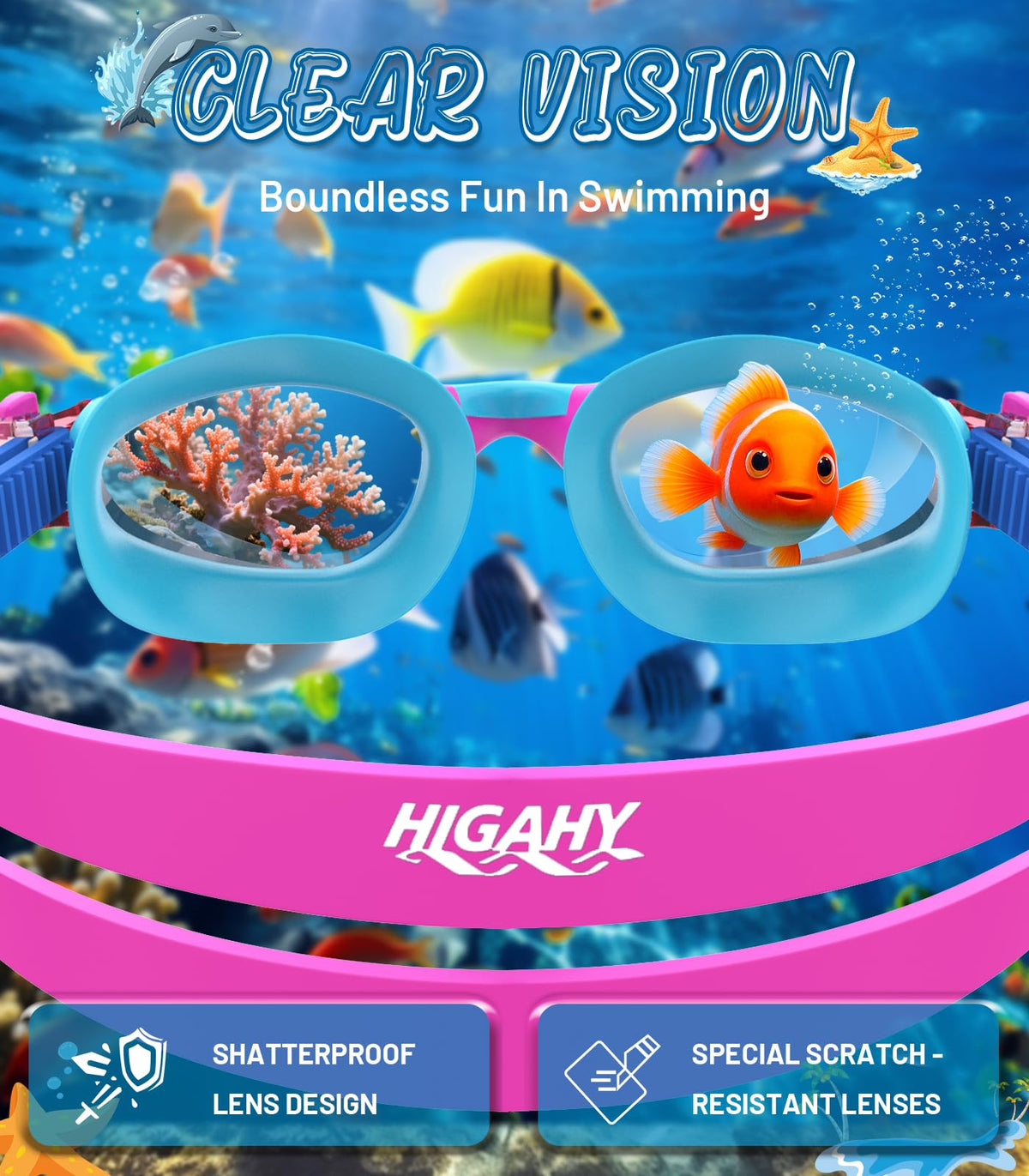 Kids Swimming Goggles for Boys & Girls Aged 6-14, Anti-Fog