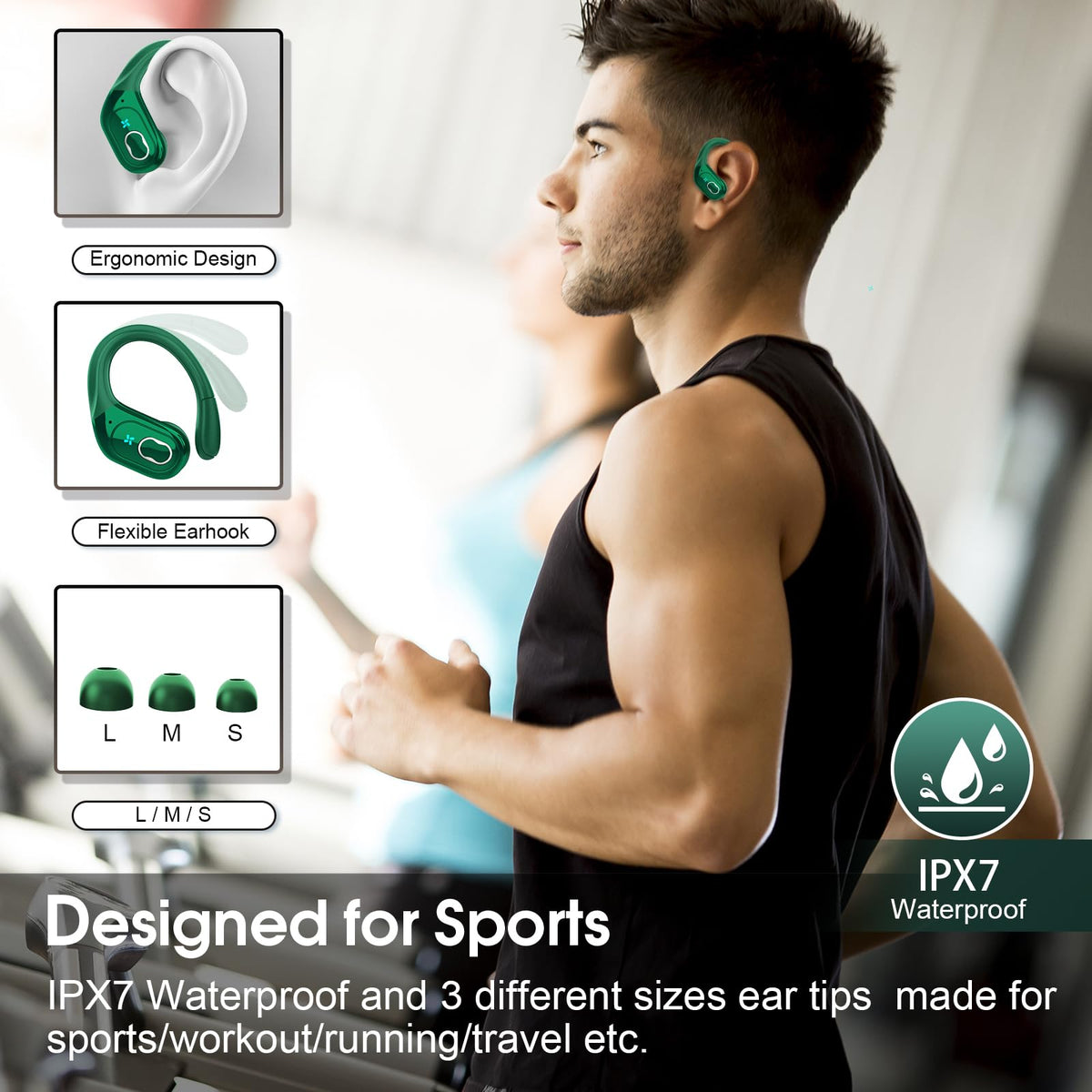Aptkdoe Wireless Earbuds 75H Bluetooth 5.4 Sport Headphones with Earhooks