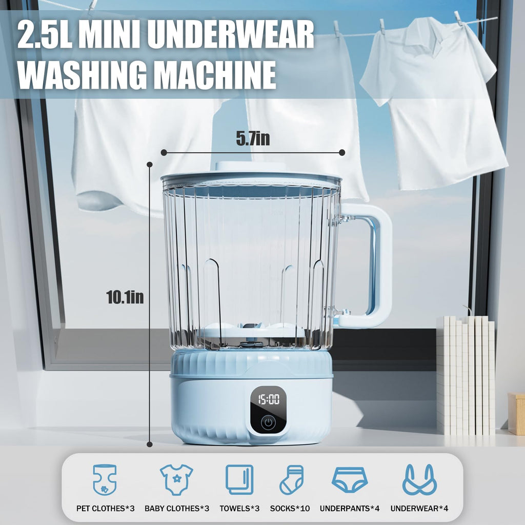 Underwear Washing Machine, Upgrade 2.5L Mini Portable Washing Machine, Mini Washer Deep Cleans Small Clothes for Apartment, Dorm, RV, Travel & Hotel Use (White)