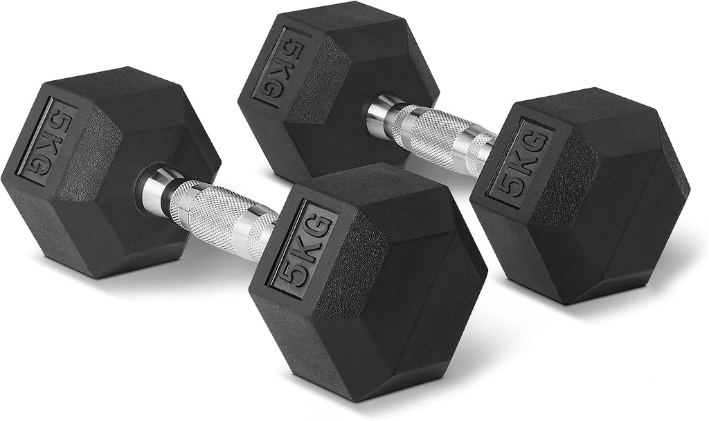 Amazon Basics Rubber Encased Hex Dumbbell Weights Set