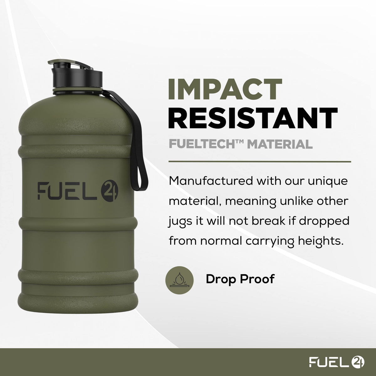 Fuel24 Jug - 2.2 Litre Water Bottle - Extra Strong Flex Material - Drop Proof, Pop or Straw Cap Options - 2.2L Large Gym Sports Bottle, BPA FREE