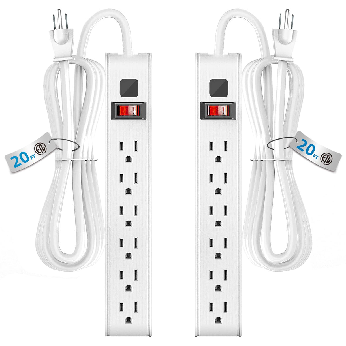 TiFFCOFiO Surge Protector Power Strip, 6 Feet Extension Cord, 600 Joules Surge Protection, Multiple Protection 6 Outlet Strip, 14 AWG Cord, 15A/1875W, ETL Listed