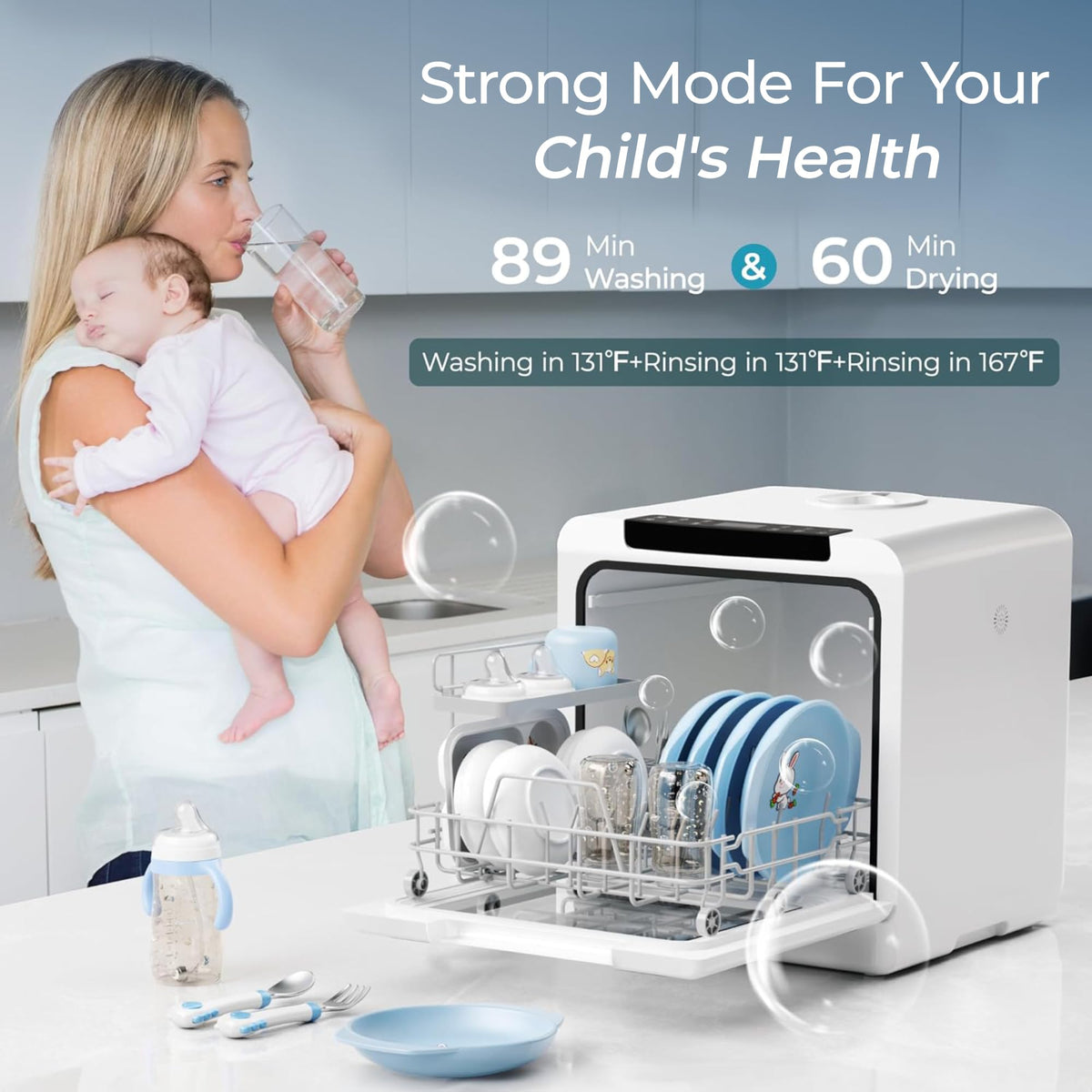 EUHOMY Countertop Dishwasher Portable, 6 Programs with 40 dB, No Hookup