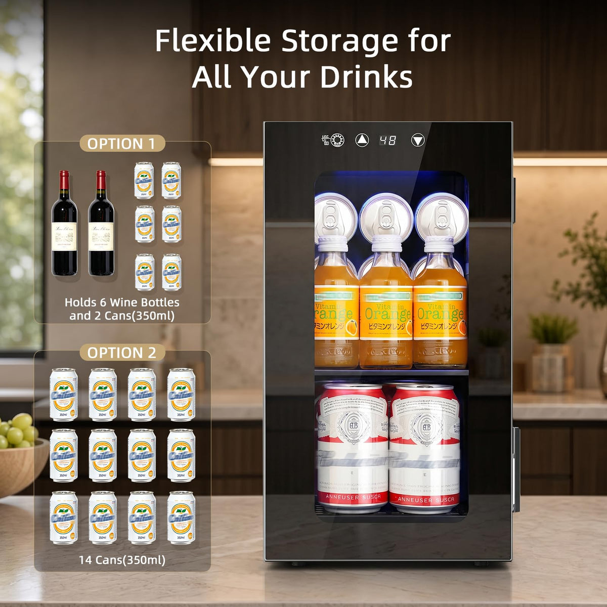 Antarctic Star 12 Bottle 48 Can Beverage Refrigerator Cooler - Mini Fridge Glass Door for Beer Soda Drinks or Wine,Freestanding Beverage Fridge for Home and Bar with Adjustable Shelving, 1.3 Cu. Ft.