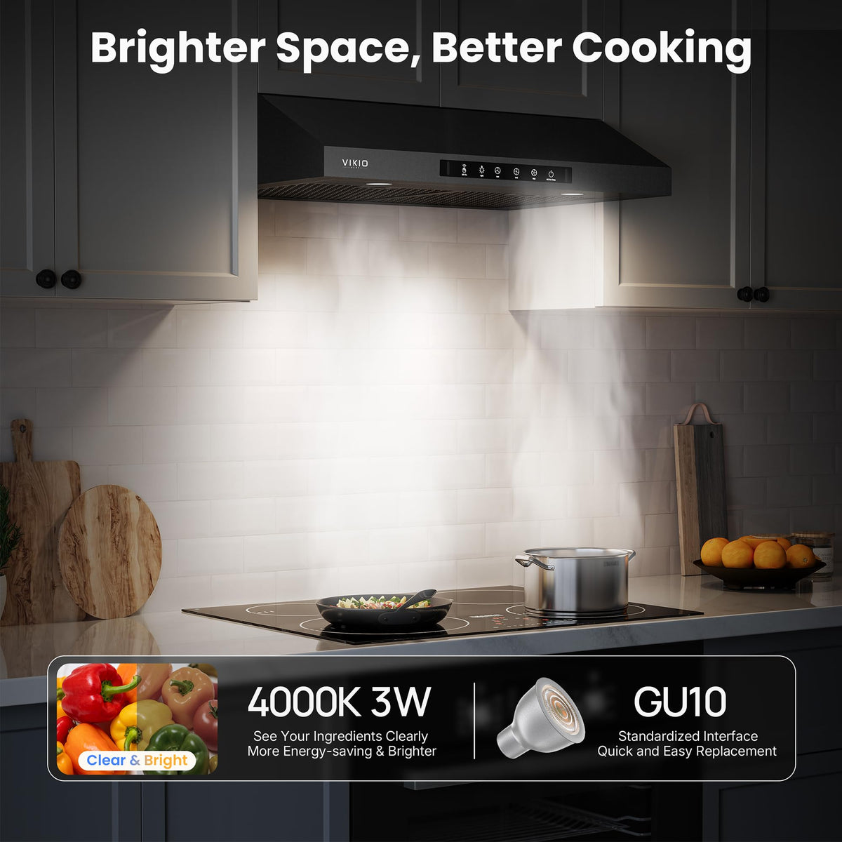 VIKIO HOME 30 Inch Under Cabinet Range Hood 900 CFM Dual Motor Power