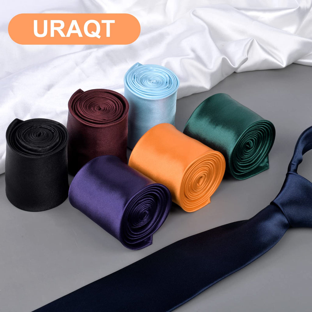 URAQT Men Solid Satin Necktie, 8cm Classic Formal Tie