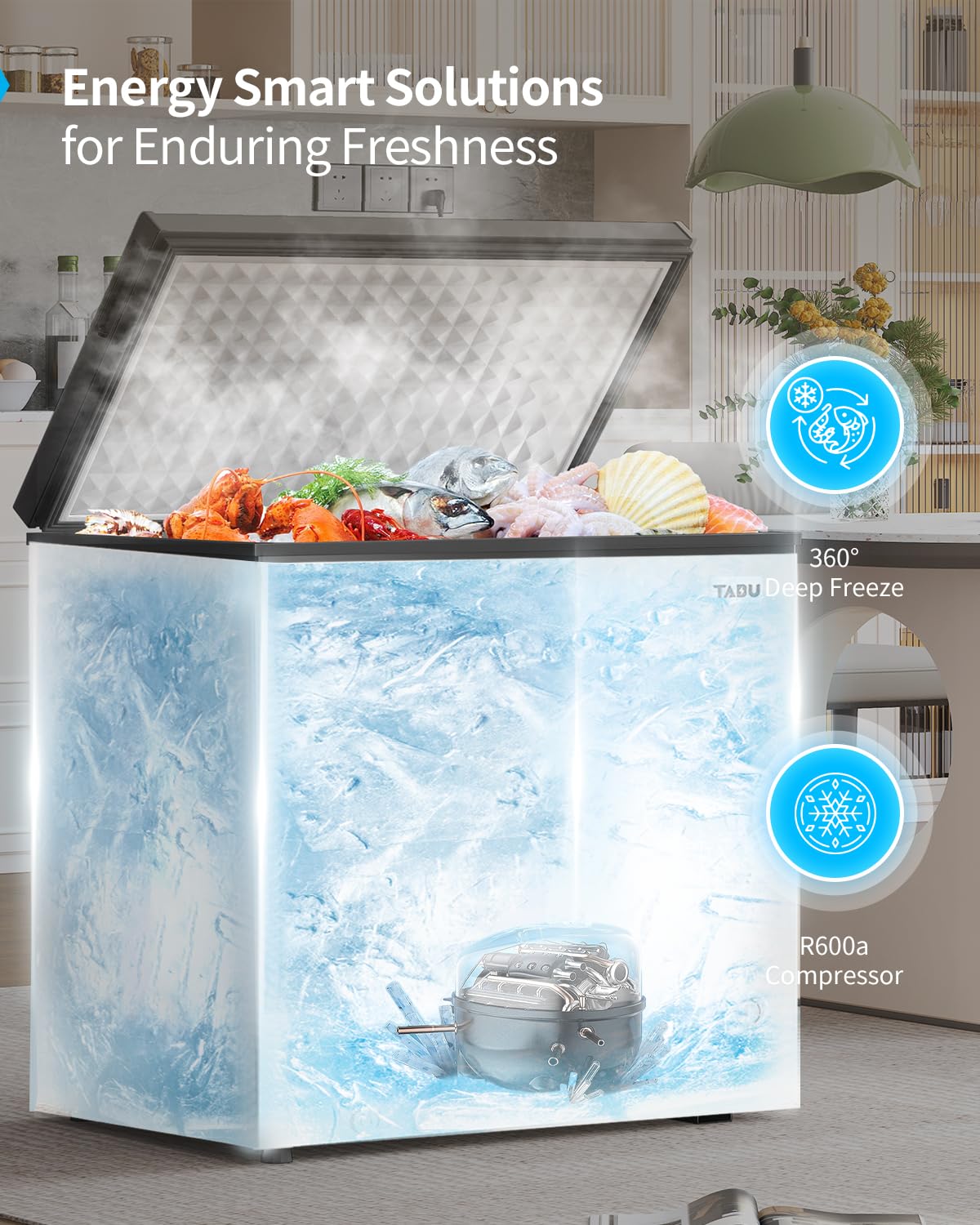 TABU 12.0 Cubic Feet Chest Freezer, Large Freestanding Deep Freezer, Black
