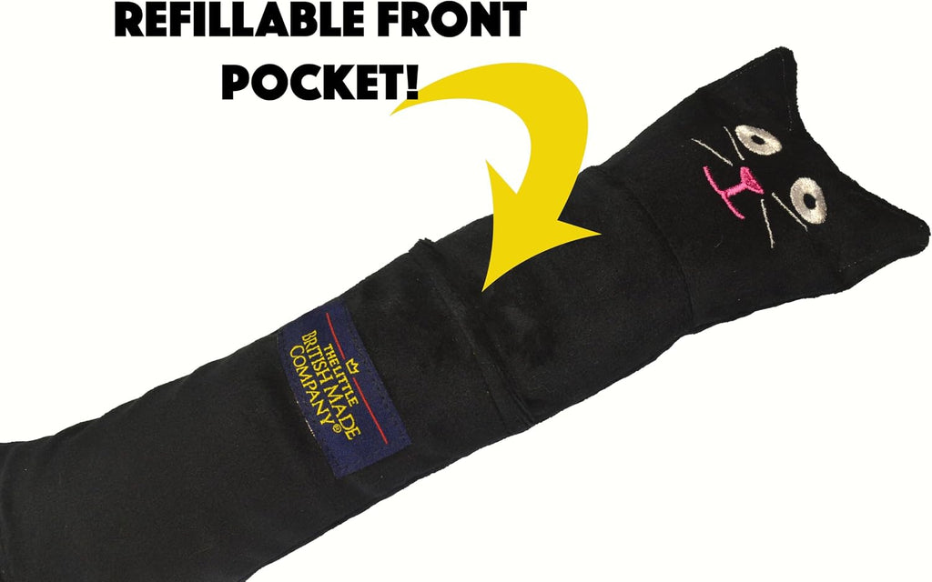 British-Made Refillable Catnip Kicker Toy – 50cm Plush Black Cat with Front Pocket & Bonus Catnip Refill Bag – Freshly Made in the UK, Durable & Eco-Friendly Fun (Black, Catnip, Refillable Cat Kicker)