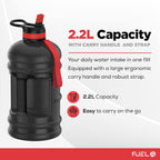 Fuel24 Jug - 2.2 Litre Water Bottle - Extra Strong Flex Material - Drop Proof, Pop or Straw Cap Options - 2.2L Large Gym Sports Bottle, BPA FREE