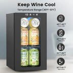 Electactic 48 Can Beverage Refrigerator,12 Bottle Wine Cooler with Seamless Stainless Steel & Glass Door, Digital Temperature Display, Countertop Mini Fridge for Soda, Wine or Beer, Silver