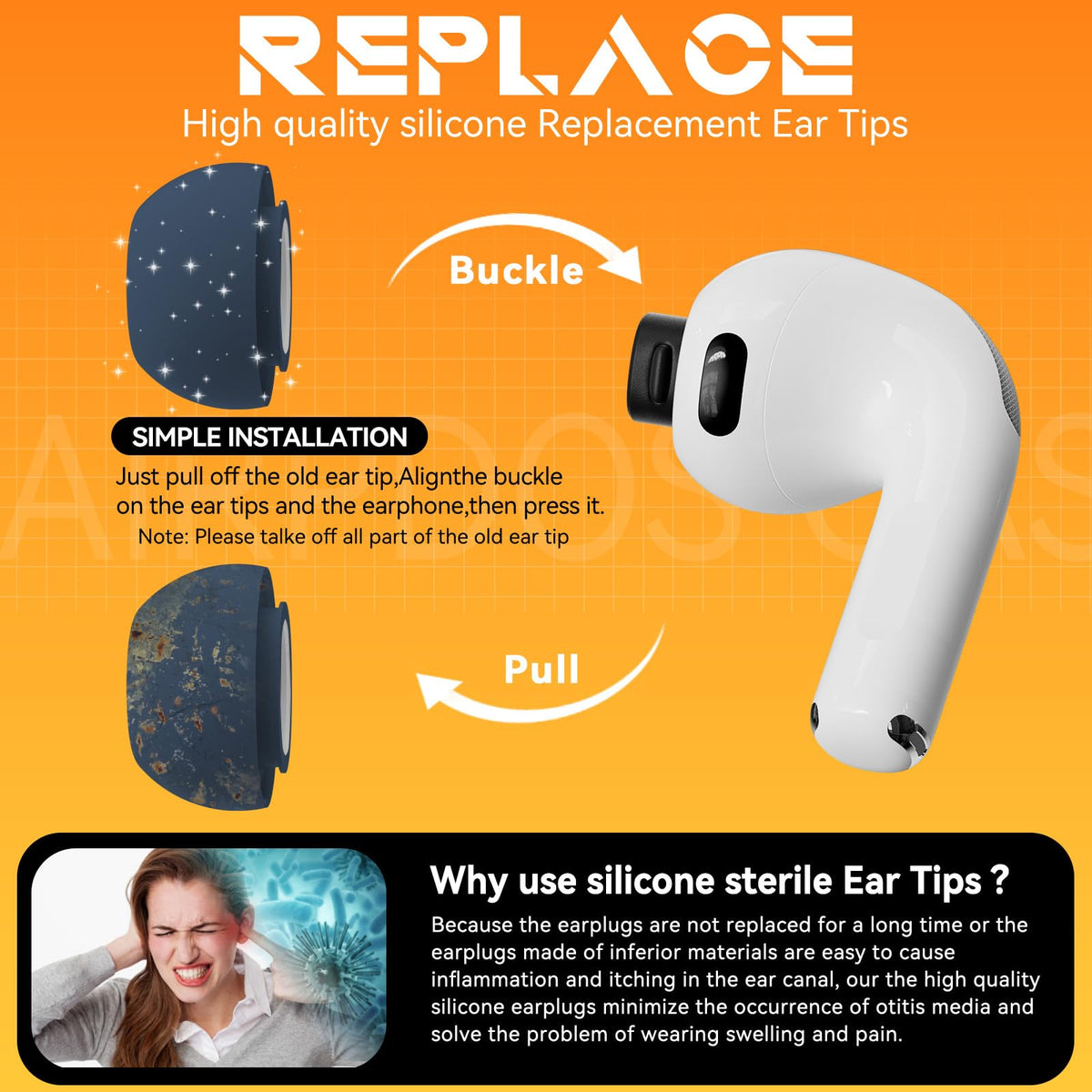 Inesore 4 Pairs Replacement Ear Tips for AirPods Pro 2nd/1st (White)