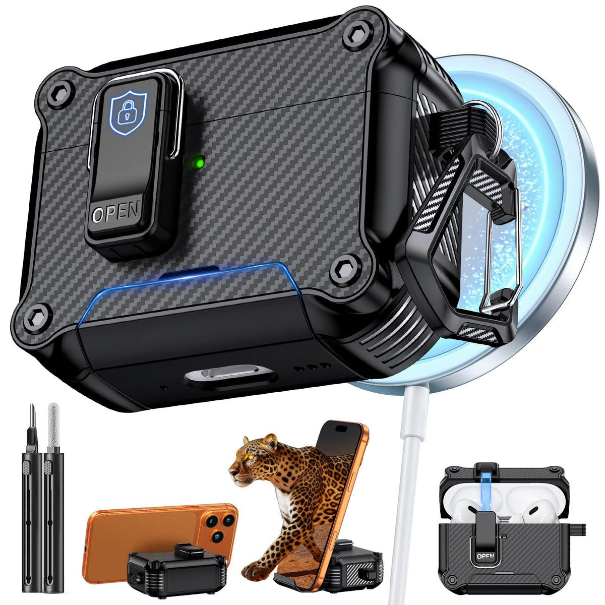 Inesore for AirPods AirPods Pro 1st/2nd Case with Secure Lock (Black)