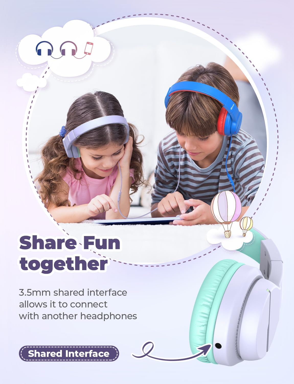 iClever HS19 Kids Headphones with Cord, Toddler Headphones for Boys Girls