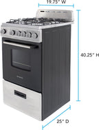 Avanti Compact Gas Range Oven, 4 Sealed Burners, 20-Inch, Stainless Steel