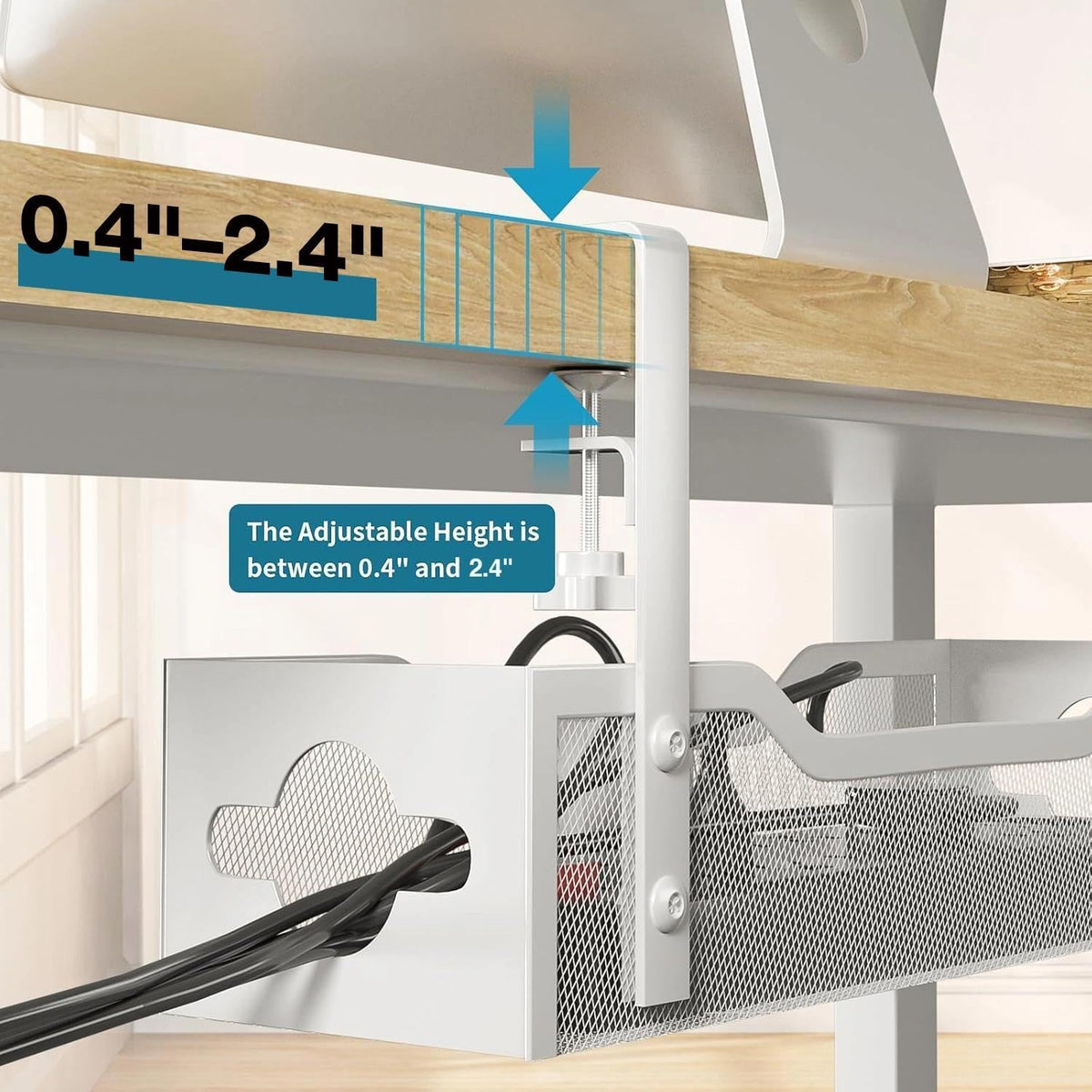 Under Desk Cable Management Tray 2 Pack, No Drill Cable Organizer With Clamp for Standing Desk, Easy to Install Cord Management System, No Damage Wire Organizer