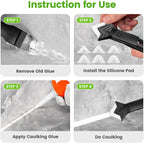 Caulking Tool 5 in 1 Silicone Caulking Grout Removal Sealant Finishing Tool with Grout Scraper, 6 Exchange Silicone Pads, Adhesive Residue Scraper Seam Repair Kit for Kitchen Bathroom White