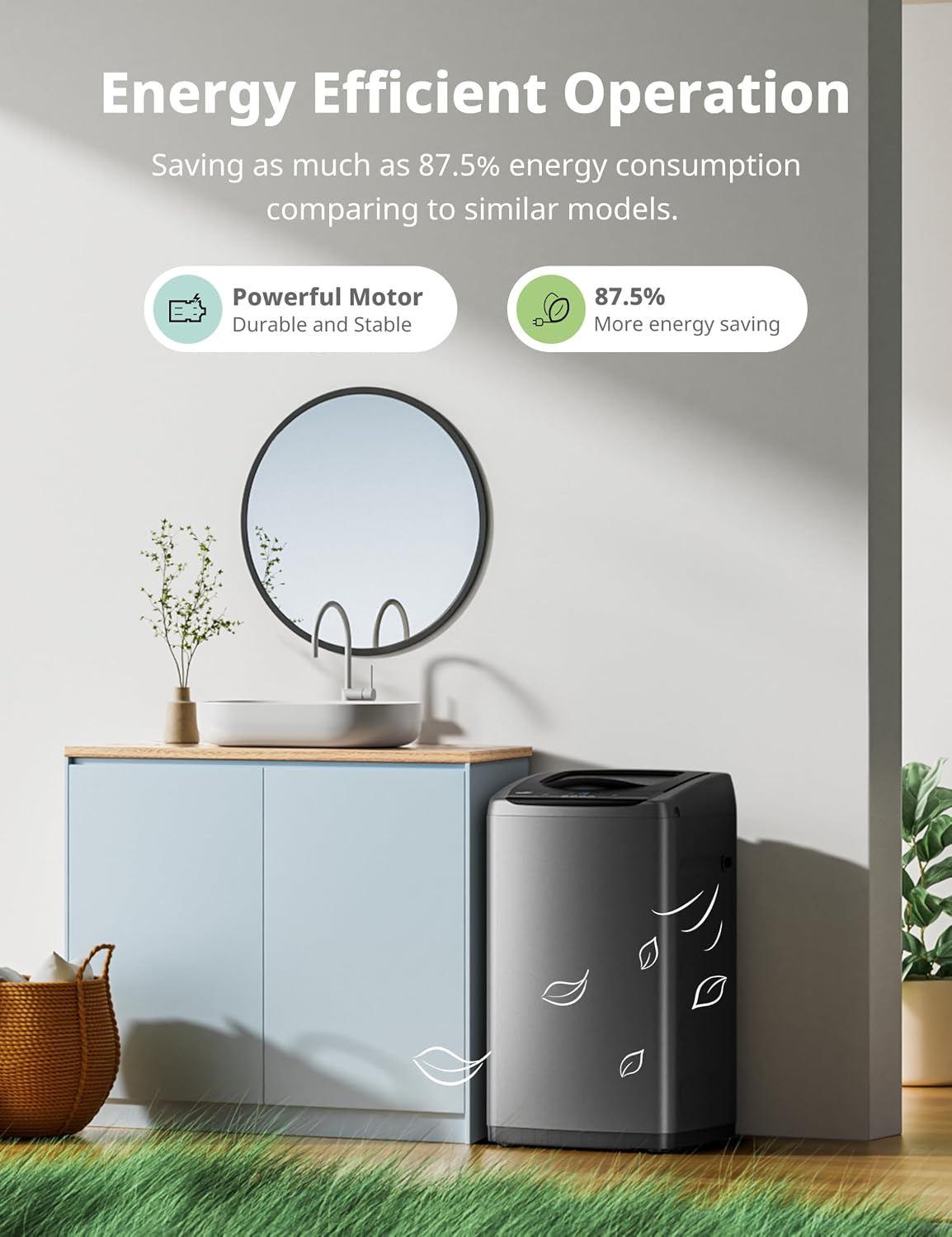 COMFEE’ 1.6 Cu.ft Portable Washing Machine, 11lbs Capacity Fully Automatic Compact Washer with Wheels, 6 Wash Programs Laundry Drain Pump, Ideal for Apartments, RV, Camping, Magnetic Gray