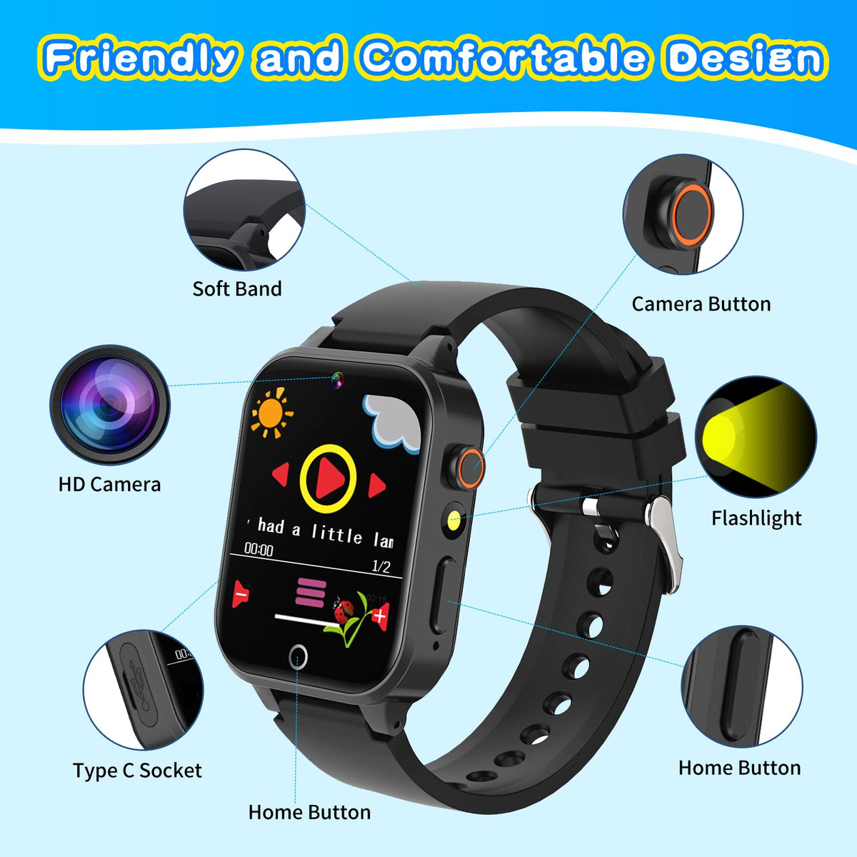 Kids Smart Watches Girls Age 5-12, 26 Games High-Resolution Touchscreen Kids Watch with Video Camera Music Player Pedometer Flashlight 12/24 hr Educational Toys Birthday Gifts for Girls Ages 6 7 8
