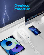 Olcorife Flat Plug Power Strip with 15 FT Extension Cord, 6 Outlets 3 USB Ports(1 USB C), 3 Sided Outlet Extender for Home Office Travel Dorm Room Essentials, White