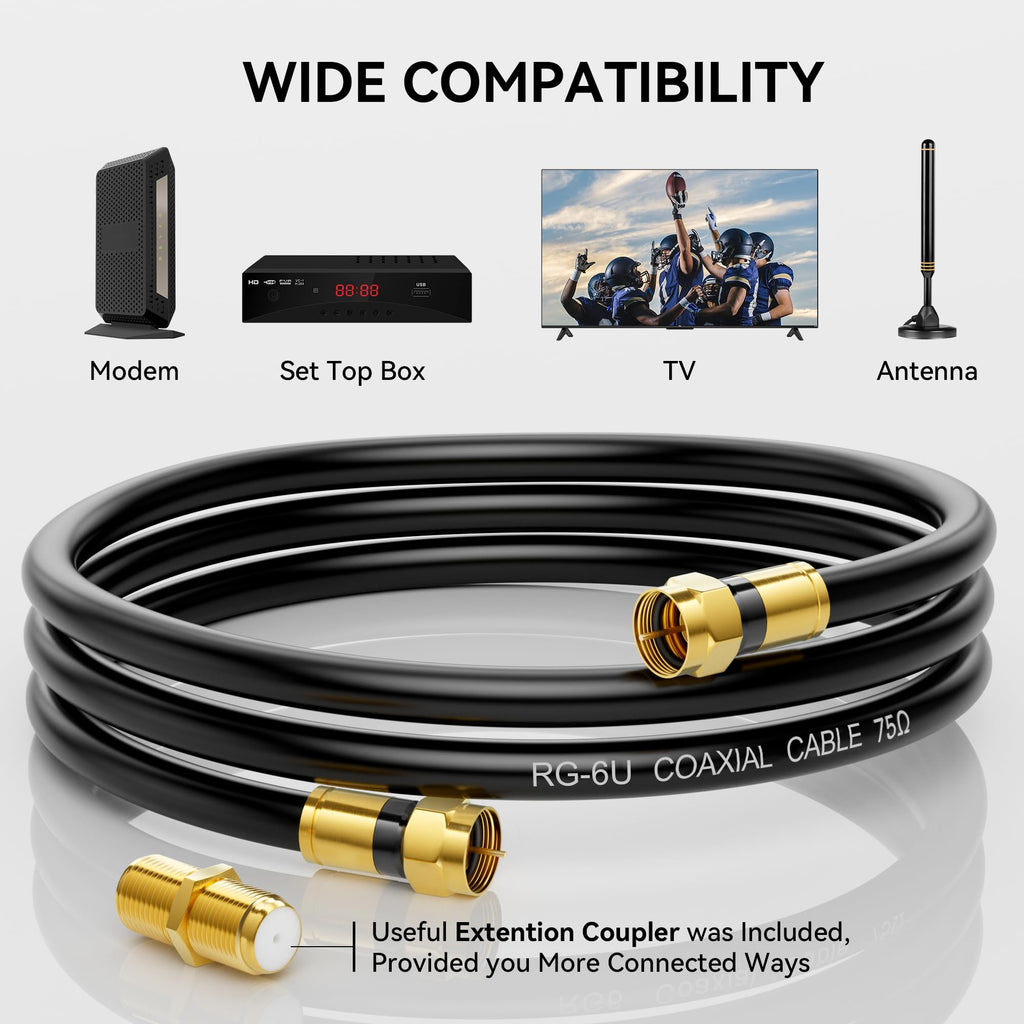 Nixsto RG6 Coaxial Cable, 3FT 6FT 10FT 15FT 25FT 50FT 100FT Coax Cable Cord