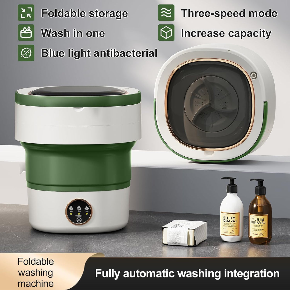 Portable Washing Machine 20L Foldable Mini Washer with Spin Basket, 3 Modes