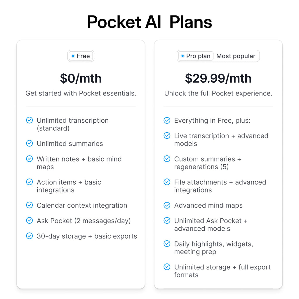 Pocket AI Voice Recorder, Auto Transcription, AI Note Taker, Space Grey