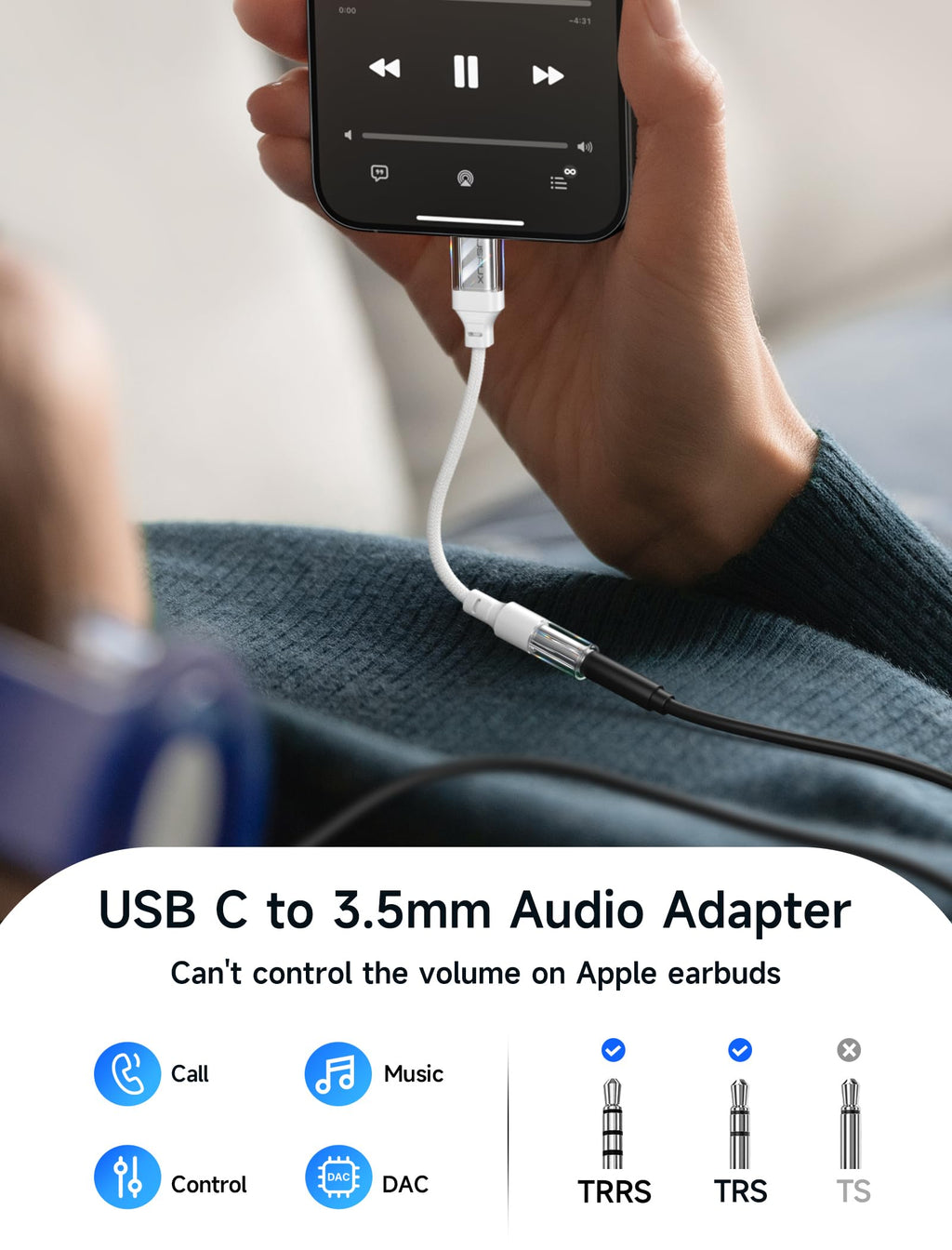 JSAUX 2-Pack USB C to 3.5mm AUX Audio Adapter for iPhone 17, Galaxy S25