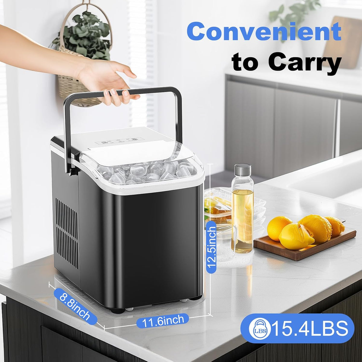 NEWBULIG Ice Makers Countertop with Handle, Portable Ice Machine