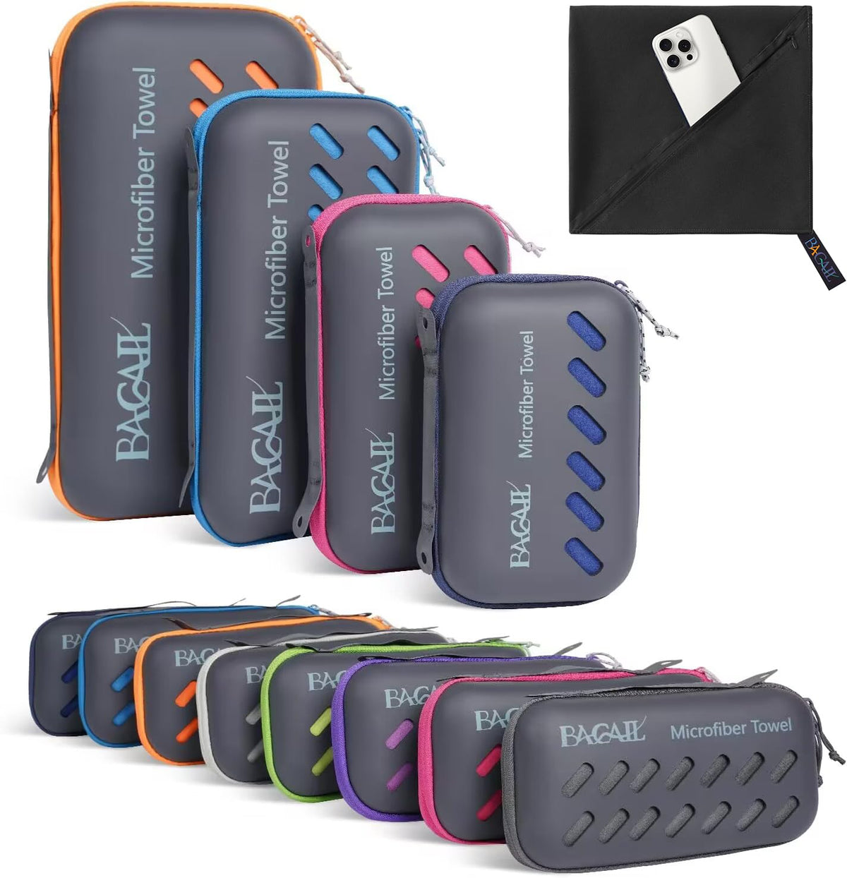 BAGAIL Microfibre Travel Towel, Perfect Camping Towel, Swimming Towel and Beach Towel, Quick Dry - Super Absorbent - Ultra Compact, Great for Sports, Gym, Yoga and Backpacking