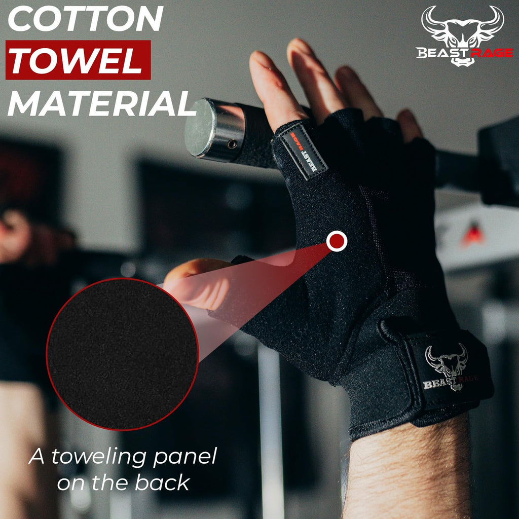 BEAST RAGE Gym Gloves Weight lifting Gloves Training Anti Slip Padded Palm Half Finger Powerlifting Workout Exercise Gloves for Men and Women