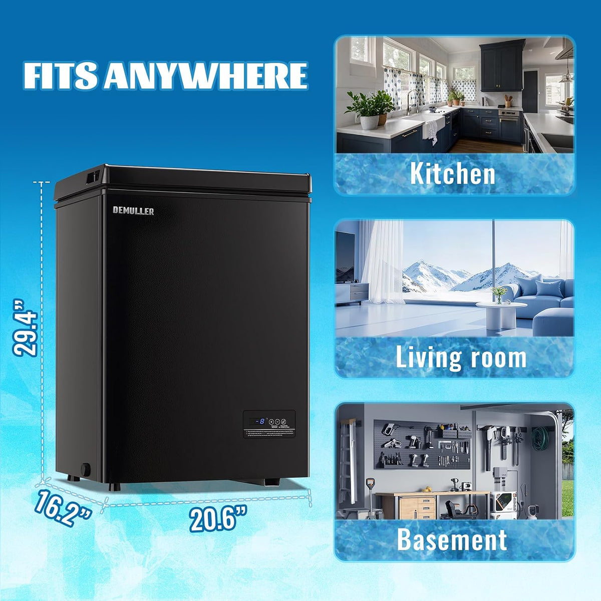 DEMULLER 3.2 CU.FT Small Deep Freezer with Electronic Panel Black