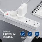 DESIRETECH White Electric Extension Lead - 6 Gang, 1 Metre Cable with UK Plug & 3 Pin Socket - Wall Mountable & Multi Socket Mains Strip for Home, Bedroom, Kitchen, & Office (1 Pack)
