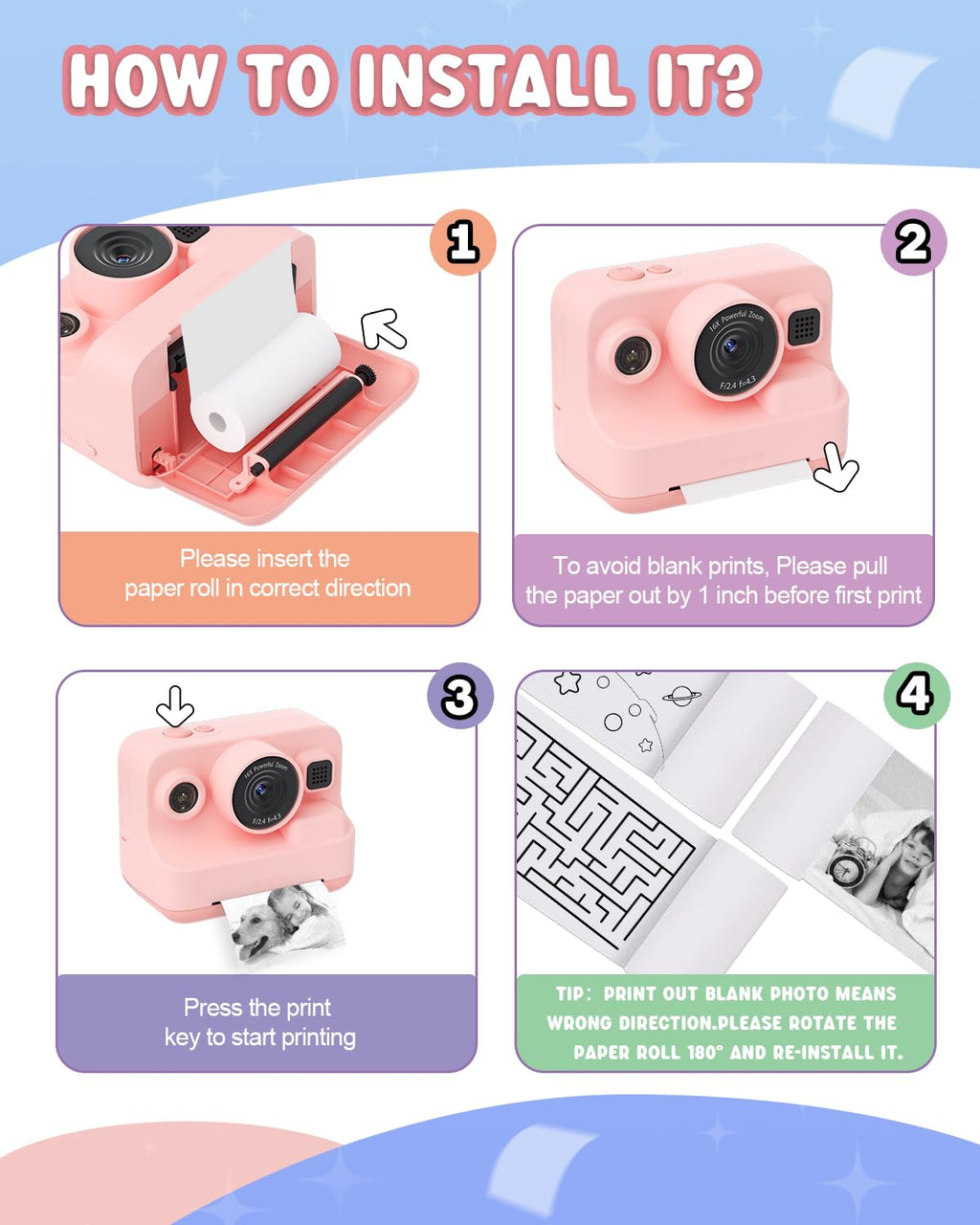 Dylanto Kids Camera Instant Print,1080P Kids Instant Cameras that Print Photos,Christmas Birthday Gifts for Girls Age 3-12,Portable Toy for 3 4 5 6 7 8 9 10 Year Old Girls Boys-Blue
