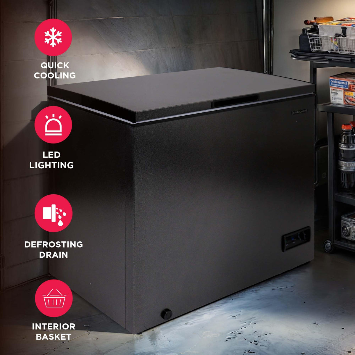 Frigidaire Chest Deep Freezer, 7 Cu. Ft. Capacity, Granita Rugged Design-Adjustable Thermostat-Removable Vinyl Coated Wire Basket-Easy Defrost Drain