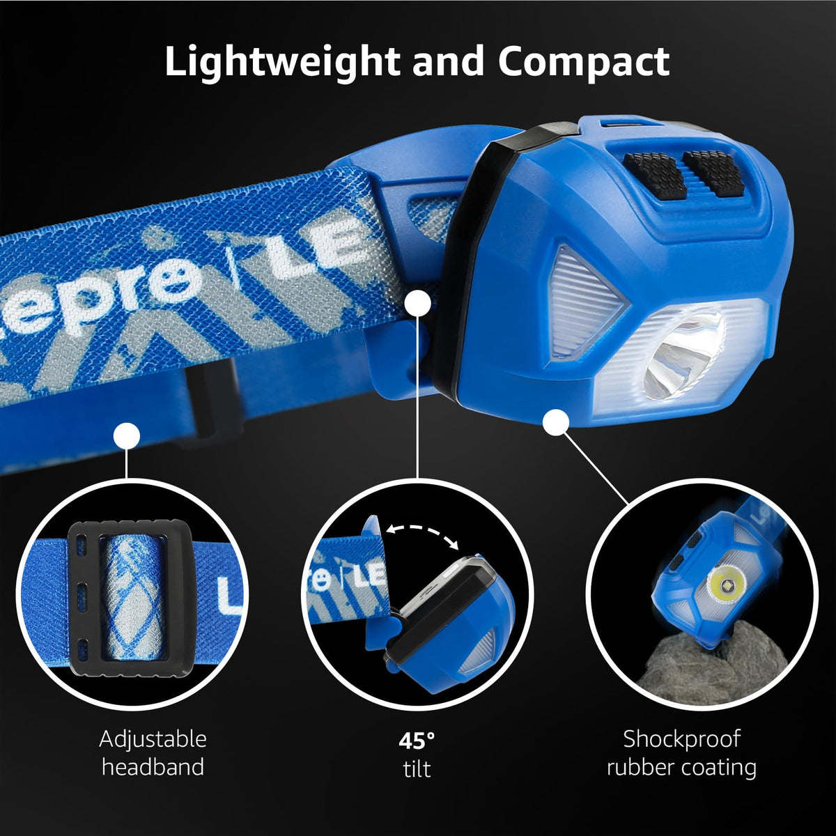 Lepro LED Head Torch 2 Pack with Red Light, Super Bright Headlamp 6 Modes
