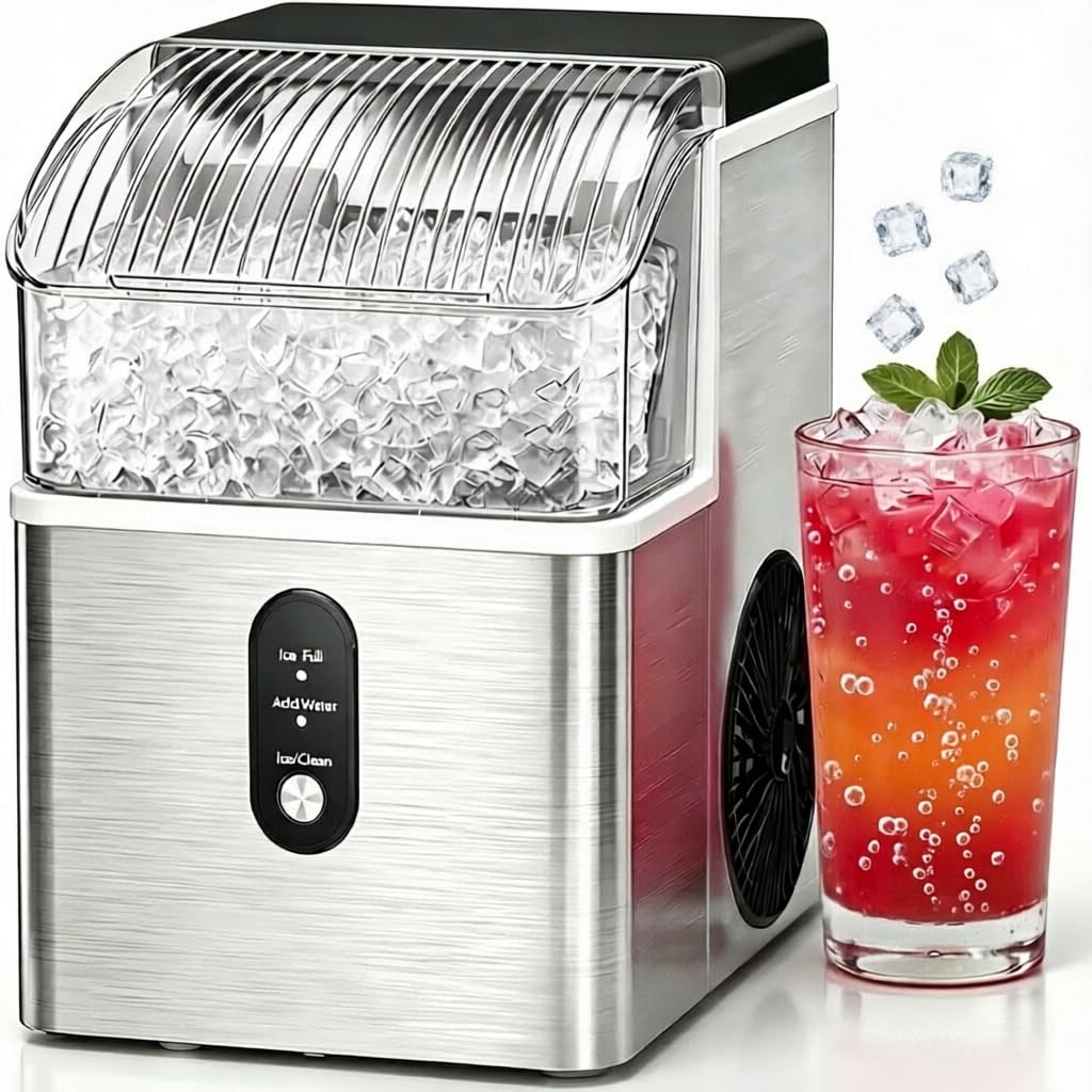 COWSAR Nugget Countertop Ice Maker, Automatic Ice Dispenser, 33 lbs/Day Chewable Pellet Ice Machine with Self-Cleaning & Measured Dispensing, Portable Ice Maker for Home, Kitchen, Office