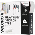 VELCRO Brand, Heavy Duty Stick On Tape, Cut-to-Length Industrial Extra Strong Double Sided Hook & Loop Self Adhesive Tape Perfect for Room Décor & Home, Office, Garage Use, White, 50mm x 1m