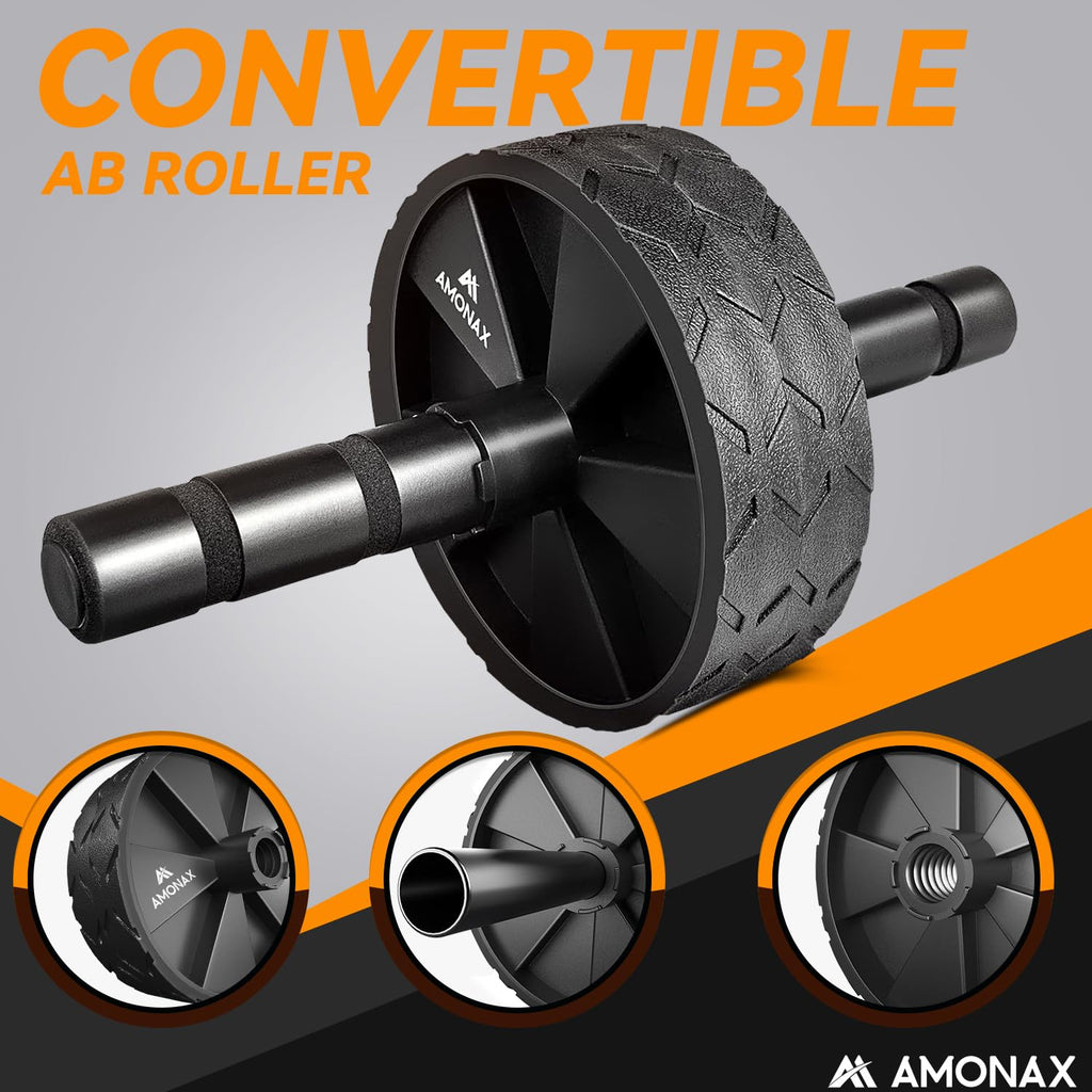 Amonax Convertible Ab Wheel Roller with Large Knee Mat for Core Abs Rollout