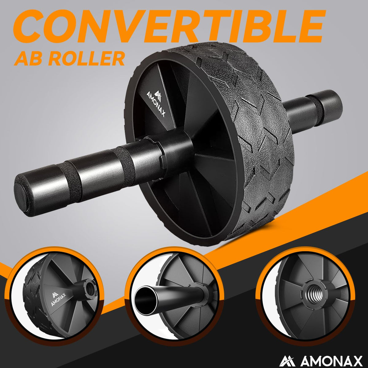 Amonax Convertible Ab Wheel Roller with Large Knee Mat for Core Abs Rollout