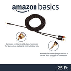 Amazon Basics 3.5mm Aux to 2 RCA Audio Cable Adapter for Amplifiers, Active Speakers, Gold-Plated Connectors, Clear Sound Quality, Shielded Construction, 8 Feet/2.4 m, Black