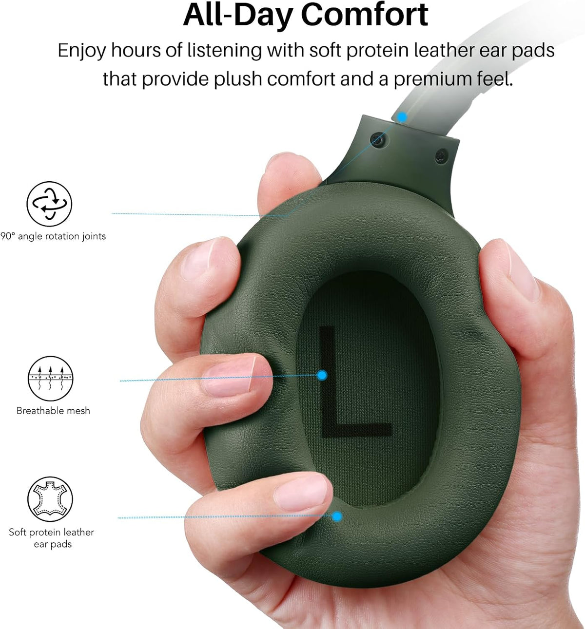 TOZO HT3 Hybrid Noise Cancelling Wireless Headphones, 90H Over Ear Headset