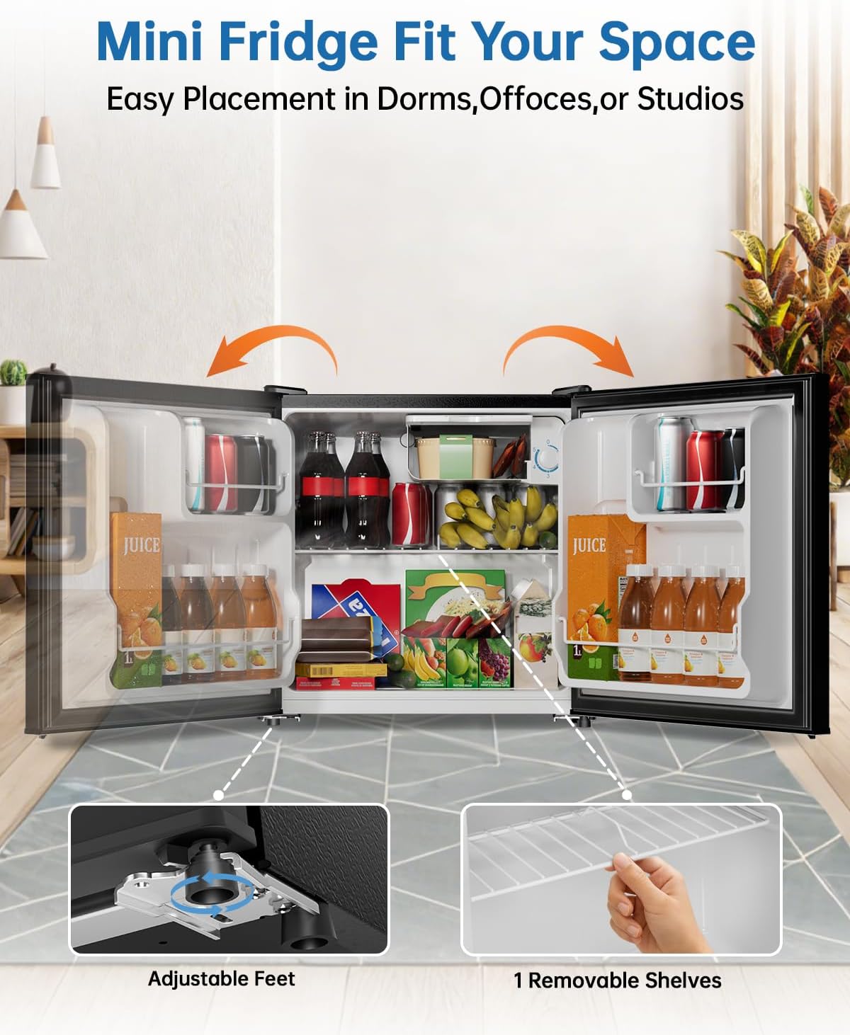 3.2 Cu Ft Mini Fridge with Freezer, Single Door Upright Freezer