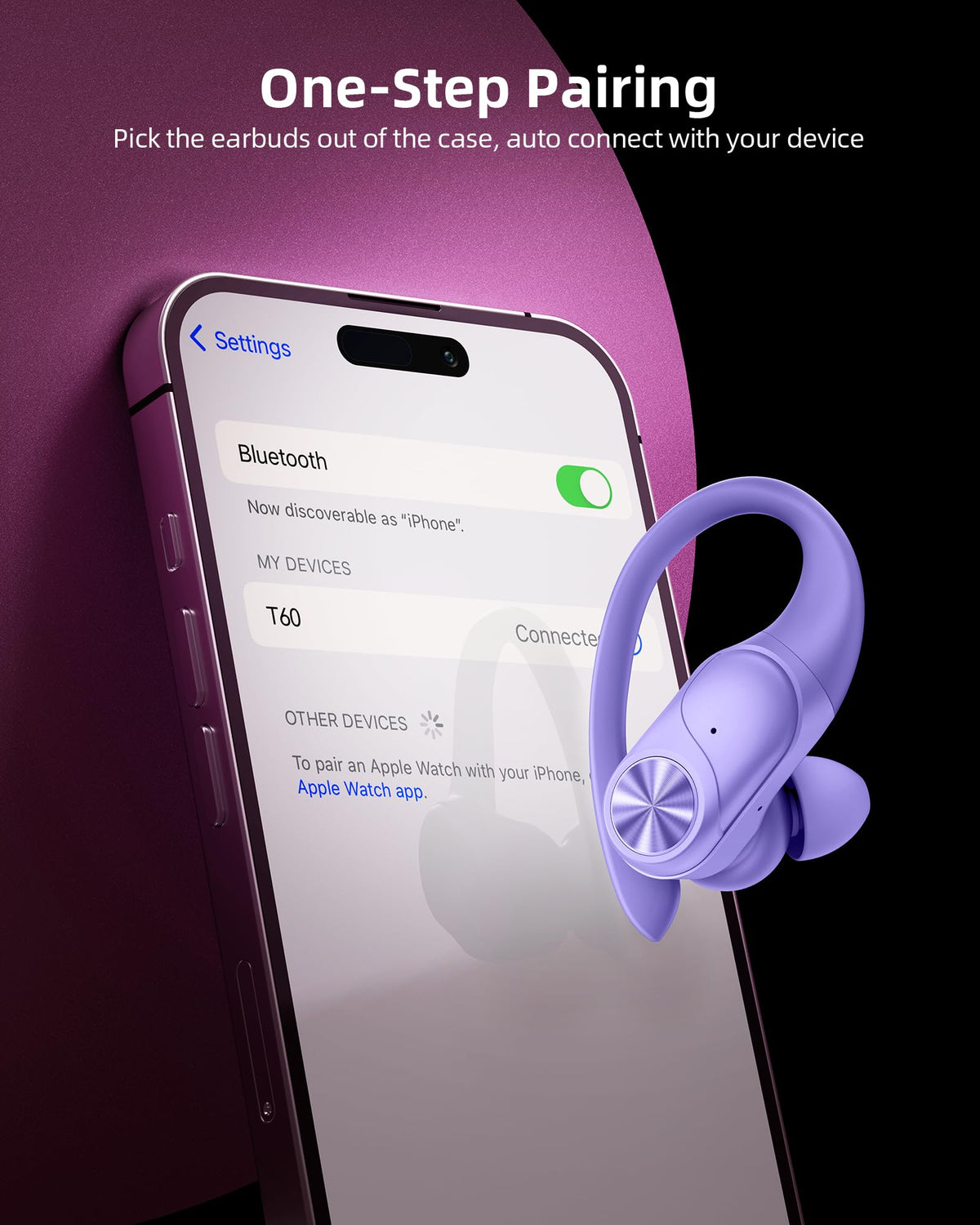 PocBuds Bluetooth Headphones Wireless Earbuds 80hrs Playtime Wireless Charging Case Digital Display Sports Ear Buds with Earhook Deep Bass IPX7 Waterproof Over-Ear Earphones for TV Phone Laptop Pink